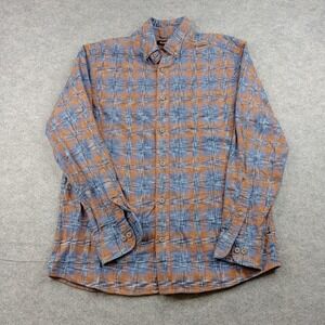 Solaris Shirt Mens Medium Blue Plaid Flannel Button Front Long Sleeve Casual